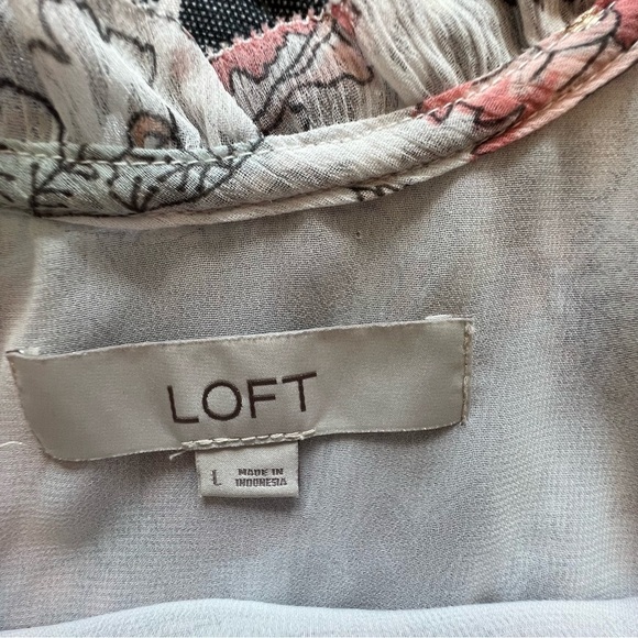 LOFT Sleeveless Blouse Pink Green Floral Tie Bow Front Flowy Boho Size L… - Picture 4 of 9